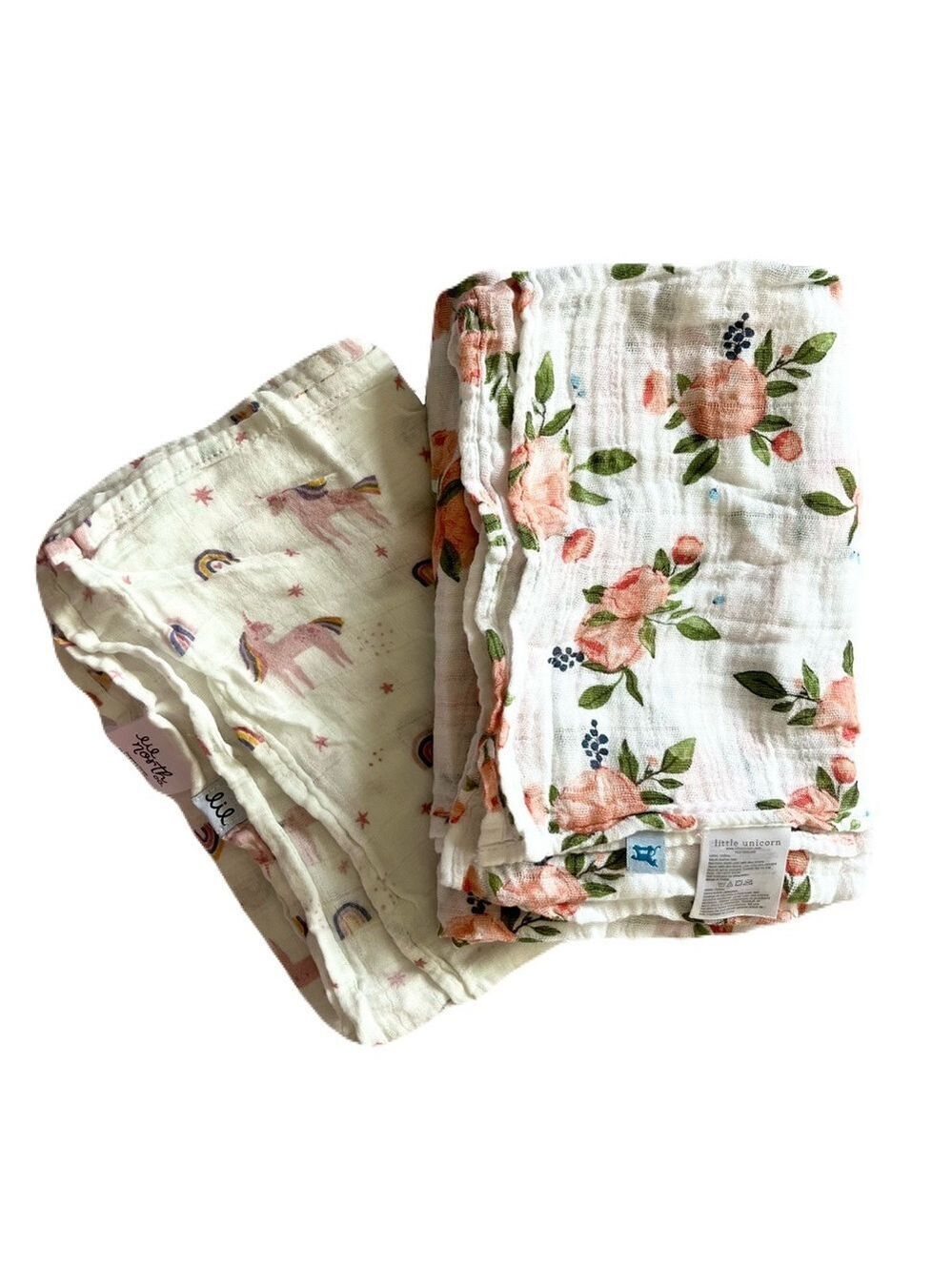 Little Unicorn and Lil North Co. Floral and Unicorn Baby Muslin Swaddles (2)